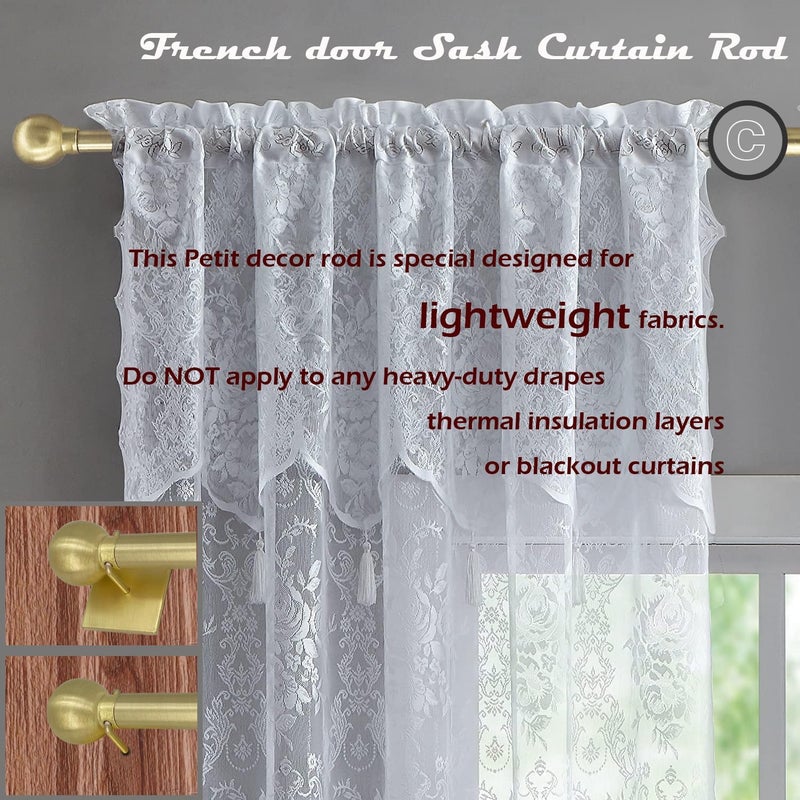 ARNORX French Door Curtain Rods - 2 Pack, Adjustable 16-28 Inch, No Drill Adhesive or Screw Mount, Brass Brushed, 3/8" Diameter - Image 4
